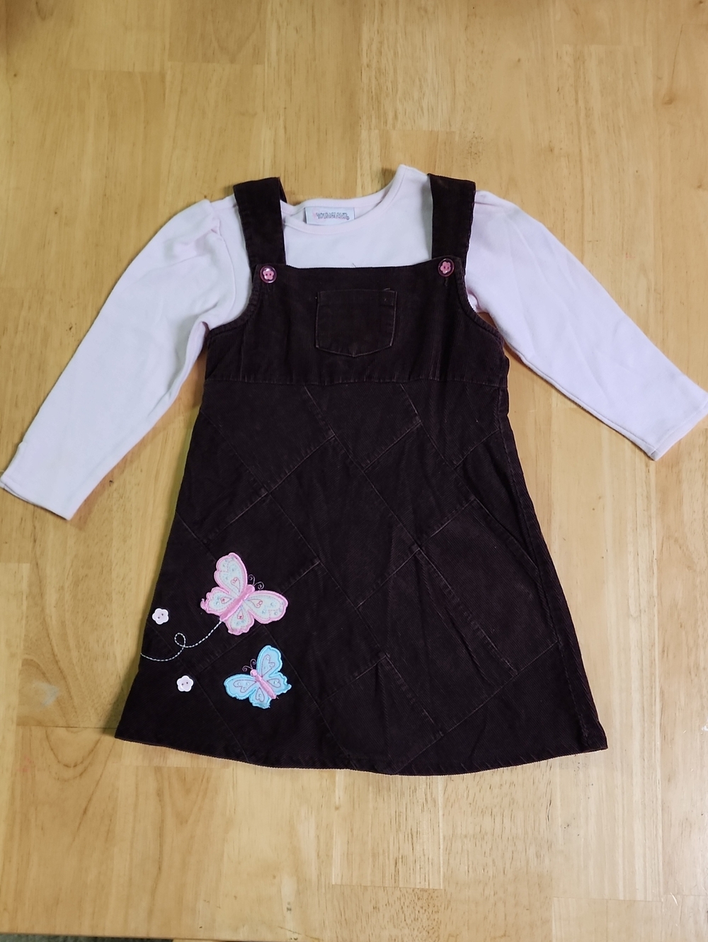 Vintage Youngland Corduroy Jumper Dress Set Girl's Size 4 Brown Pink Y2K 2pc